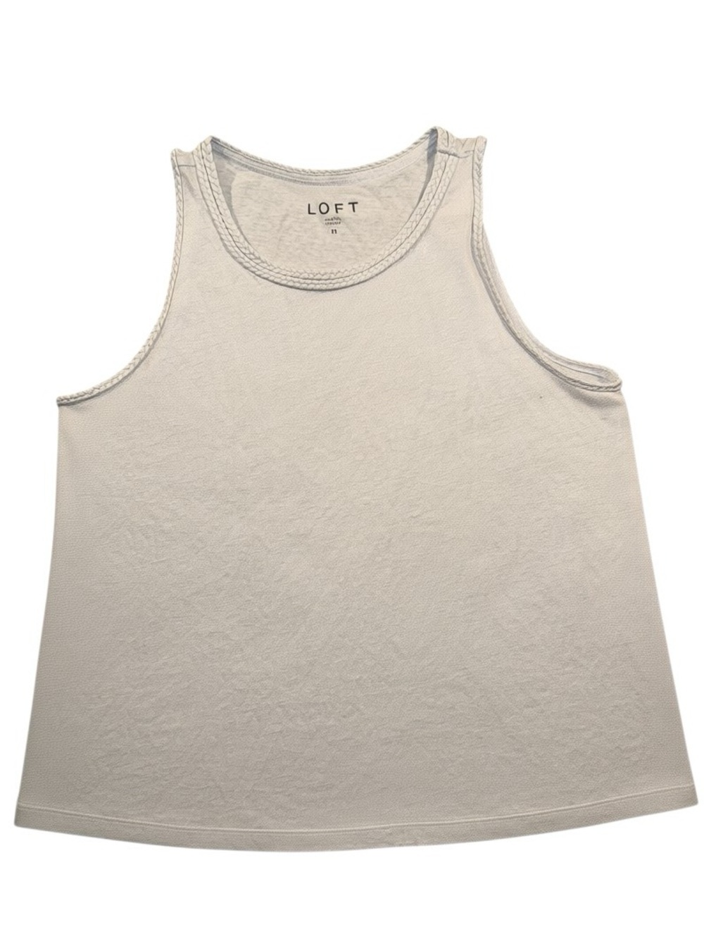 New LOFT Medium Linen Blend White Braided-Trim Tank Summer Workwear